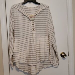 KyeMi 100% Cotton Beach Hoodie Striped Thin Lightweight Kaftan Blouse